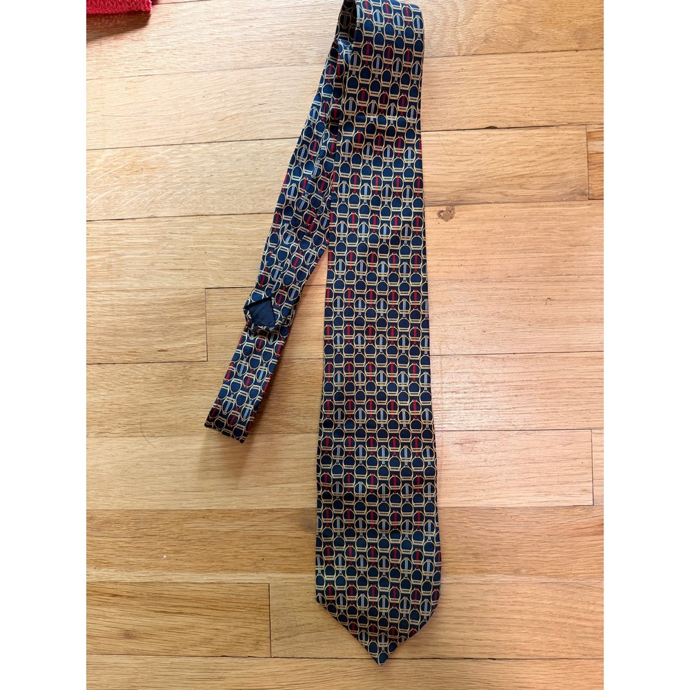 Brooks Brothers Basics Mens Silk Tie Navy Blue Red Gold Equestrian Stirrup USA